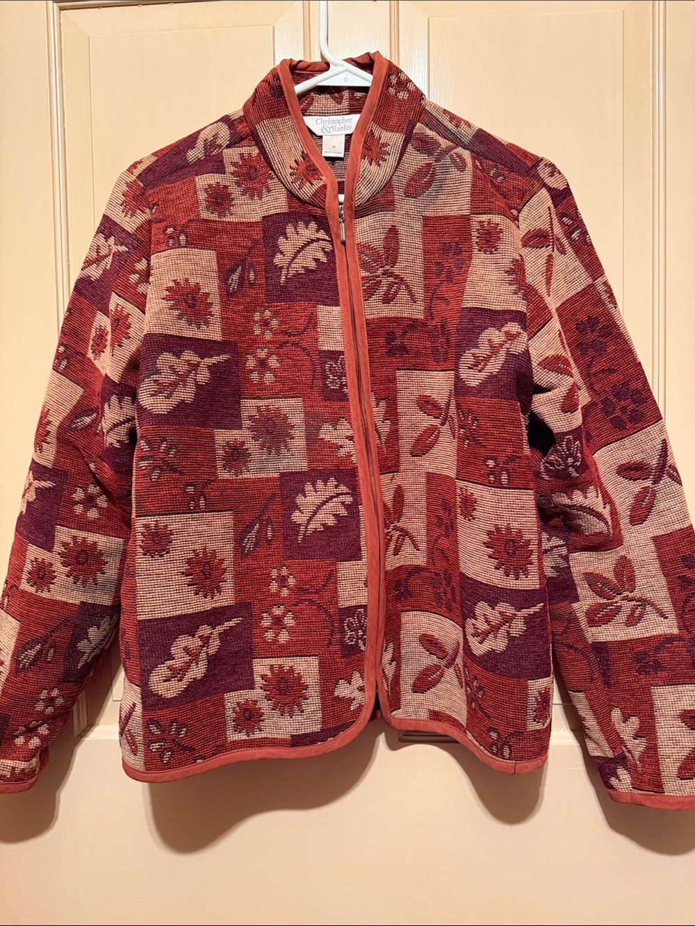 Christopher & Banks Vintage Women's Patchwork Floral Zip Jacket - Rust Multi